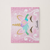 ピンクかわいらしユニコーン🦄顔 ジグソーパズル (縦)