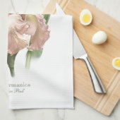 ピンクかわいらしラッフルアイリスボタニカルアートスタイル キッチンタオル (四つ折り)