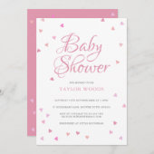 ピンクかわいらしラブハートベビーシャワー/散水 招待状 (正面/裏面)