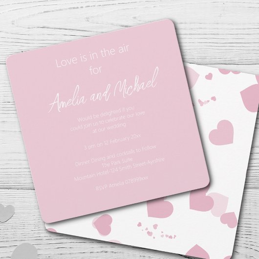 ピンクかわいらしラブハート紙吹雪結婚ズ 招待状