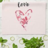 ピンクかわいらしラブフローラハート キッチンタオル (折り畳み)