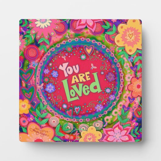 ピンクかわいらしラブ引用文フローラ感動的 フォトプラーク (正面)