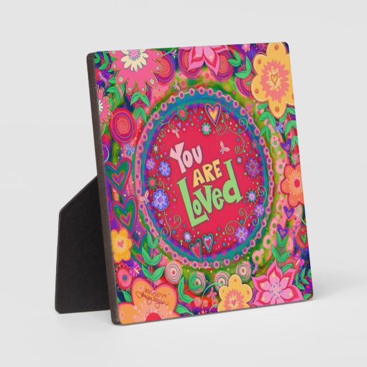 ピンクかわいらしラブ引用文フローラ感動的 フォトプラーク (正面)