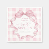 ピンクかわいらしリボン弓Sweet sixteen16誕生日 スタンダードカクテルナプキン (正面)