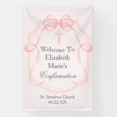 ピンクかわいらしリボン確認パーティーカスタム 横断幕 (縦)