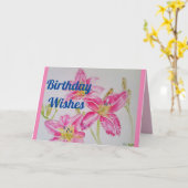 ピンクかわいらしリリー水彩フローラ誕生日カード カード (黄色い花)