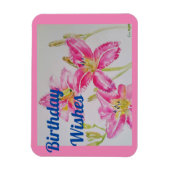 ピンクかわいらしリリー水色誕生日磁石 マグネット (縦)