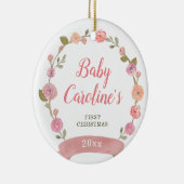 ピンクかわいらしリース女子パーソナライズされたクリスマス セラミックオーナメント (右)