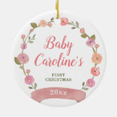 ピンクかわいらしリース女子パーソナライズされたクリスマス セラミックオーナメント (裏面)