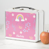 ピンクかわいらしレインボーバガーリーードスクール メタルランチボックス (インサイチュ)