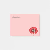 ピンクかわいらしレッドポピーMonogram Post it Notes ポストイット (正面)