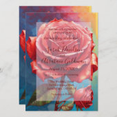 ピンクかわいらしレッドローゼス抽象芸術結婚式招待状 招待状 (正面/裏面)