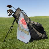 ピンクかわいらしレトロ3Dひまわり ゴルフタオル (グリーン)