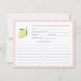 ピンクかわいらしレモンブライダルシャワーレシピカード 招待状