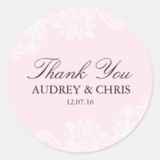 ピンクかわいらしレースありがとうご結婚ざいます ラウンドシール (正面)