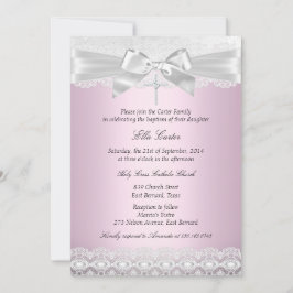 ピンクかわいらしレースクロスバプテスマ招待状 招待状