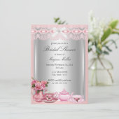 ピンクかわいらしレースハイティーブライダルシャワー 招待状 (スタンド正面)