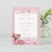 ピンクかわいらしレース弓ハイティーブライダルシャワー 招待状 (スタンド正面)