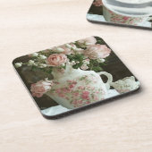 ピンクかわいらしローズインヴィンテージアンティーク中国ティーポット コースター (左側)