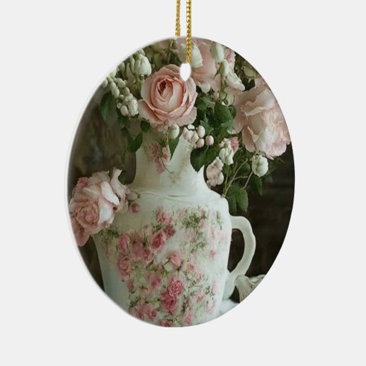ピンクかわいらしローズインヴィンテージアンティーク中国ティーポット セラミックオーナメント (右)