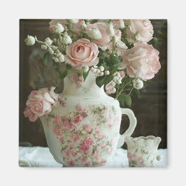 ピンクかわいらしローズインヴィンテージアンティーク中国ティーポット マグネット