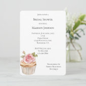 ピンクかわいらしローズカップケーキブライダルシャワー 招待状 (スタンド正面)