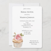 ピンクかわいらしローズカップケーキブライダルシャワー 招待状 (正面)