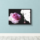 ピンクかわいらしローズガール顔ファッションイラストレーション キャンバスプリント (インサイチュ (ウッドフロア))