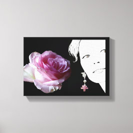 ピンクかわいらしローズガール顔ファッションイラストレーション キャンバスプリント