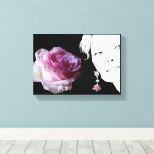 ピンクかわいらしローズガール顔ファッションイラストレーション キャンバスプリント (インサイチュ (ウッドフロア))