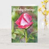 ピンクかわいらしローズバドフラワーアート誕生日カード カード (黄色い花)
