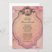 ピンクかわいらしローズバルミツワー 招待状 (正面/裏面)