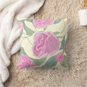 ピンクかわいらしローズパターンデジタル水彩 クッション (ブランケット)