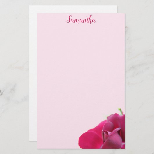 ピンクかわいらしローズパーソナライズされた 便箋 (正面/裏面)