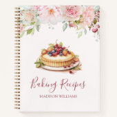 ピンクかわいらしローズフラワーフローラベーキングレシピ ノートブック (正面)