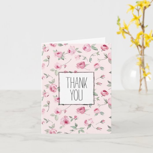 ピンクかわいらしローズフローラありがとう カード (黄色い花)