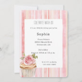 ピンクかわいらしローズフローラカップケーキ誕生日 招待状 (正面)