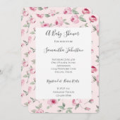 ピンクかわいらしローズフローラベビーシャワー 招待状 (正面/裏面)