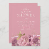 ピンクかわいらしローズフローラベビーシャワー 招待状 (正面/裏面)