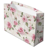 ピンクかわいらしローズフローラロマン結婚ティーズ ラージペーパーバッグ (裏面アングル)