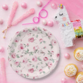 ピンクかわいらしローズフローラ結婚ズ ペーパープレート (パーティー)