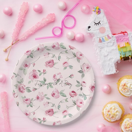 ピンクかわいらしローズフローラ結婚ズ ペーパープレート (パーティー)