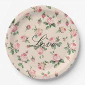 ピンクかわいらしローズフローラ結婚ズ ペーパープレート (正面)