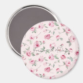 ピンクかわいらしローズフローラ結婚ズ マグネット (正面/裏面)