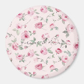 ピンクかわいらしローズフローラ結婚ズ マグネット (正面)