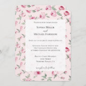 ピンクかわいらしローズフローラ結婚ズ 招待状 (正面/裏面)