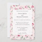 ピンクかわいらしローズフローラ結婚ズ 招待状 (正面)