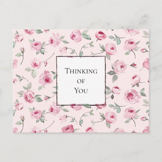 ピンクかわいらしローズフローラ考えズ・オブ・ユー ポストカード (正面)
