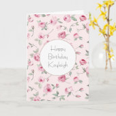 ピンクかわいらしローズフローラ誕生日 カード (黄色い花)