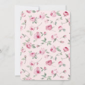 ピンクかわいらしローズフローラ誕生日 招待状 (裏面)